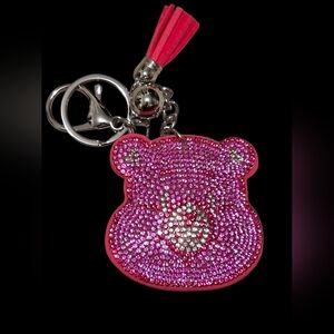 Pink Rhinestone Care Bear Bag Charm Keychain